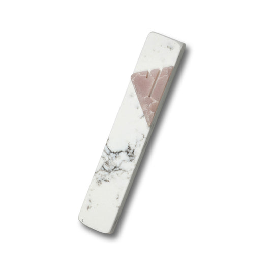 Carrara Marble Mezuzah Case - Pink Rose Quartz