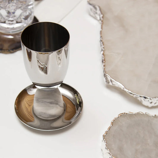 Marble and Silver Kiddush Cup and Plate