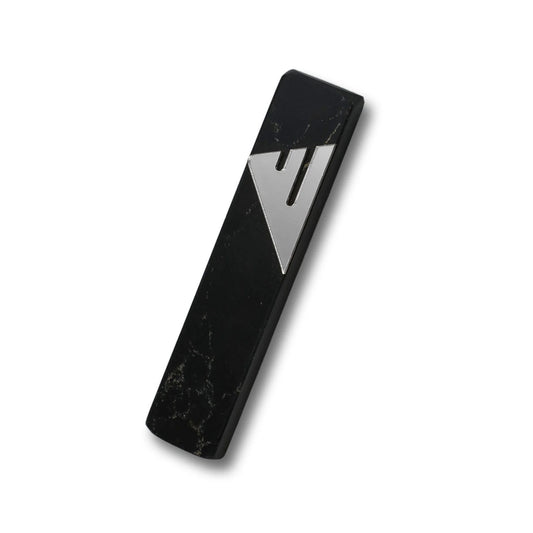 Black Carrara Marble Mezuzah Case with Gun Metal Shin